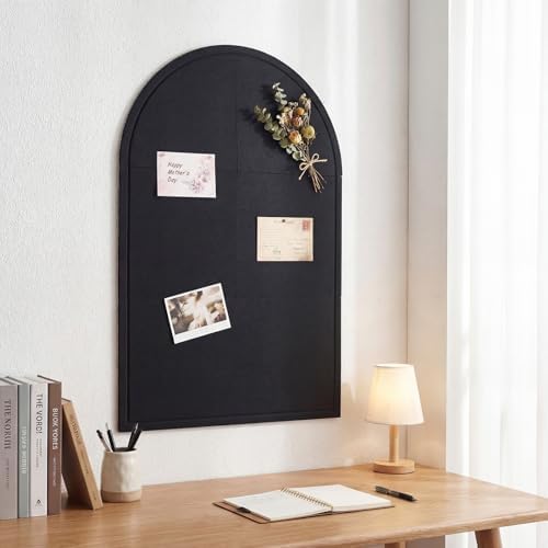 MotiMind Arched Felt Bulletin Board 35" x 24" Felt Wall Panels Large Arch Pin Cork Board No Drill Frameless Wall Tiles with 20 Gold Pins for Back to School Office Photo Display Home Decor(Black) - Image 4