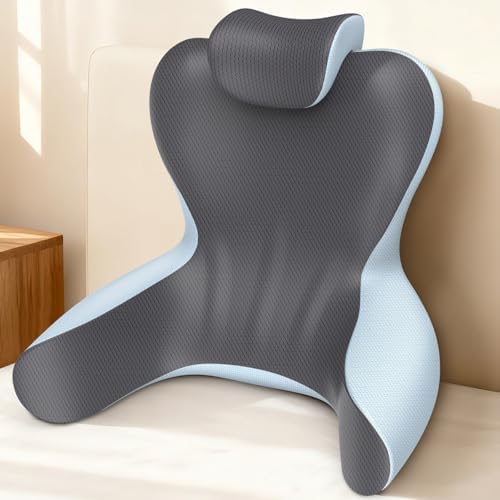 22" XL Reading Pillow Sitting in Bed,Back Support & Armrests(Grey & Blue) by HAMYODO