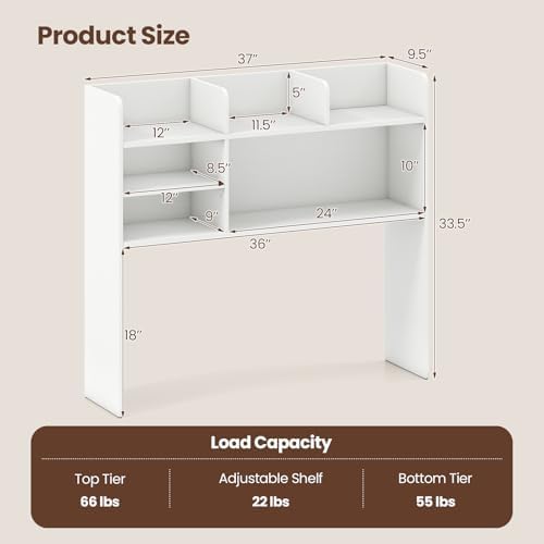 Desk Hutch with 6 Shelves and Adjustable Shelf for 32 Inch Monitor - Image 3