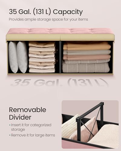 SONGMICS Foldable Storage Ottoman with Flipping Lid, 43.3 Inch Velvet Bench - Image 6