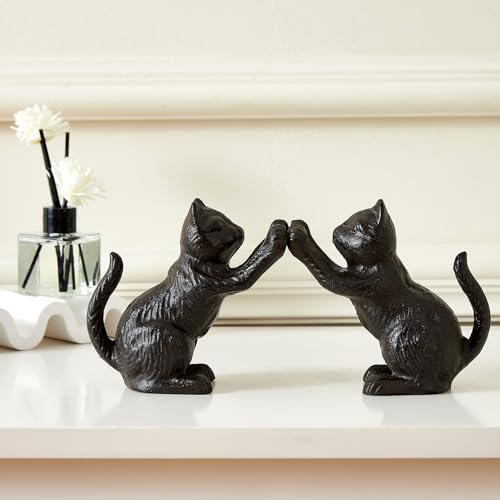 Denique Cat Decorative Bookends, Cute Book Ends to Hold Books, Bookends for Shelves, Unique Cast Iron Book Stopper for Heavy Books, Cat Office Decor, 1 Pair/2 PCS - Image 6
