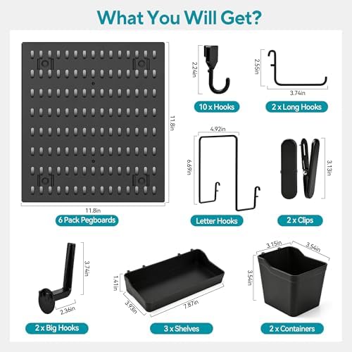 Black Peg Board, 24"x36" Pegboard Wall Organizer, Includes 6PCS Black Peg Boards and Accessories, Plastic Peg Board Panels for Craft Room, Office, Kitchen, Gaming Room - Image 2