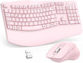 Wireless Keyboard and Mouse Combo, 2.4G Ergonomic Wave Keys(Light Pink) by Unknown