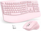 Wireless Keyboard and Mouse Combo, 2.4G Ergonomic Wave Keys(Light Pink) by Unknown