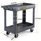 ELAFROS 2-Tier Heavy Duty Rolling Cart, 34 x 17 in, 2 Fixed 2 Swivel, Gray - Image 2