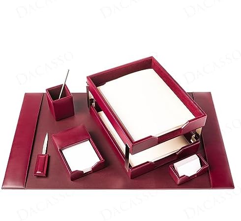 Dacasso Burgundy Bonded Leather Luxury 8-Piece Desk Accessory Set - Blotter Pad & Desk Organization Essentials - Executive Decor and Surface Protector - Image 6