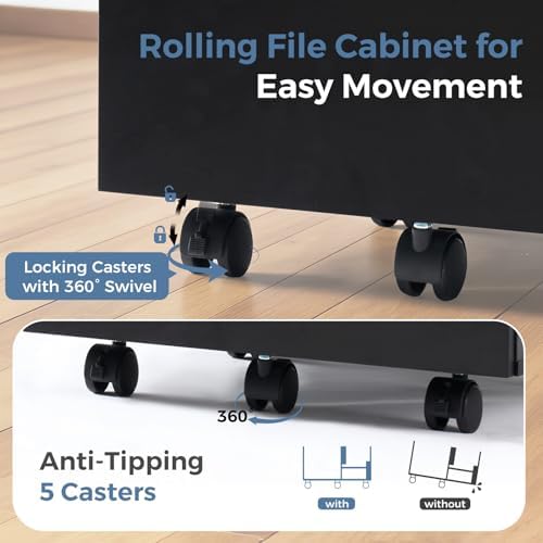 DUMOS 2 Drawer Storage Cabinet, Rolling Under Desk Storage, Black - Image 4