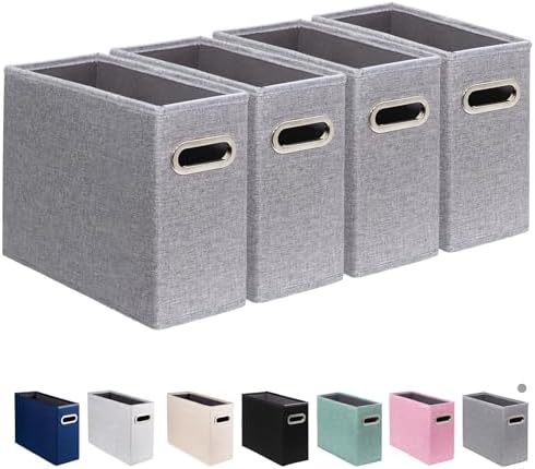 4 Pack Letter Size File Storage Box Collapsible, Fabric Hanging File Folders Organizer, Portable Office Document Holder with Metal Handle, Smooth PVC Rails, Gray by ComfortKeeper