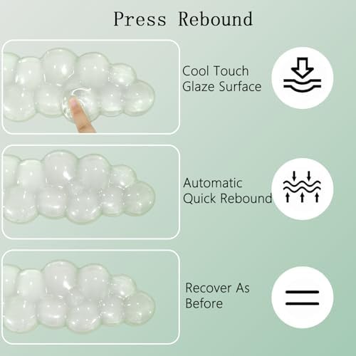 Gel Cloud Wrist Rest Keyboard Clear Green Mouse Pad with Wrist Rest Set 3PCS Ergonomic Cool Keyboard Wrist Pad Cute Acrylic Coaster Non-Slip Base Cute Transparent Mouse Wrist Pad Support for Computer - Image 4