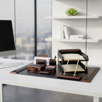 Dacasso Walnut and Black Leather Desk Set, 10-Piece, 34" x 20" - Image 6