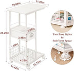 Rolling Side Table with Storage Drawer, White Bedside Table with Wheels, TV Tray for Sofa, Portable Desk on Wheels, Modern Night Stand, Overbed Table for Bedroom, C Shaped End Tables Living Room - Image 3