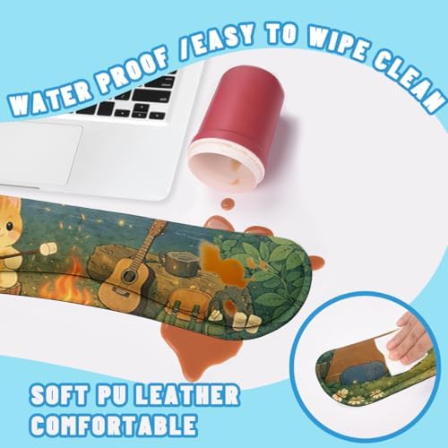 Cute Cat Desk Mat Set Cozy Camping Large Mouse Pad with Wrist Rest 4in1 Desk Mat for Desktop Ergonomic Computer Desk Arm Wrist Anti-Slip Computer Ergonomic Mouse Pad Home Office Gaming - Image 5