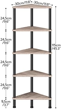 HOOBRO Corner Shelf Stand, Industrial 5-Tier Corner Bookshelf with Metal Frame, Corner Shelf Stand Display Plant Flower, Corner Bookcase for Small Spaces, Living Room, Greige and Black BG33CJ01 - Image 3