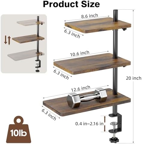 3 Tiers Clamp On Desk Shelf, 360° Angle Adjustable Desktop Shelf Organizer for Home Office Gaming Room, No Drill Desk Extender Adapt to 0.4-2.16 inches Table Thick, Black Brown - Image 2