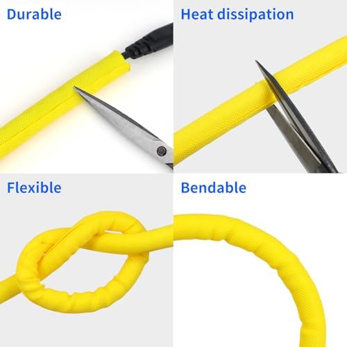 Split Wire Loom, 20ft Automotive Cable Protector Sleeve, Flexible Braided Cable Sleeves High Temperature Cable Management (Yellow, 1") - Image 5