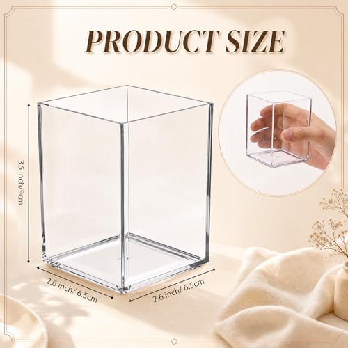 50 Pack Clear Acrylic Pen Holder Bulk Square Pencil Cups Makeup Brush Holder for Desk Pen Cup Holders Desktop Stationery Organizer for Classroom Teacher Supplies School Office Home - Image 3