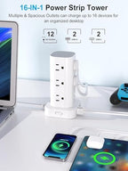 15FT Power Strip Tower Surge Protector, 12 Wide Spaced Outlets, 4 USB - Image 2