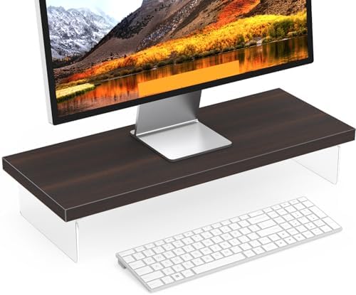 Monitor Stand Riser, 25x10 in Wood & Acrylic Computer Desk Organizer Shelf by SSWOOD