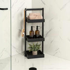 happimess Tilly 30" 3-Tier Acacia Freestanding Shower Caddy, Black - Image 2