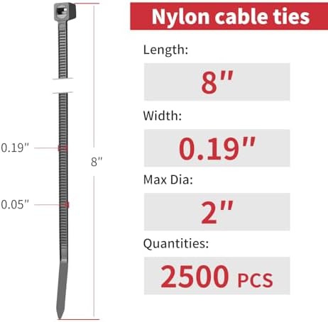 BethTie 8 Inch Silver/Gray Zip Ties 2500Pcs, 65 LBS UV Resistant Cable Ties - Image 2