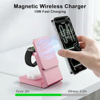 3-in-1 Charging Station for Apple Devices, Foldable Magnetic Wireless Charger Stand, Fast Charger Station for iPhone17/16/15/14/13/12 Pro Max/ AirPods2/3/4 and IWatch Ultra Series(Pink) - Image 2