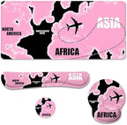 Pink World Map Desk Mat Set Travel Route Large Mouse Pad with Wrist Rest 4in1 Desk Mat for Desktop Ergonomic Keyboard Wrist Support Anti-Slip Computer Ergonomic Mouse Pad Home Office Gaming by Unknown