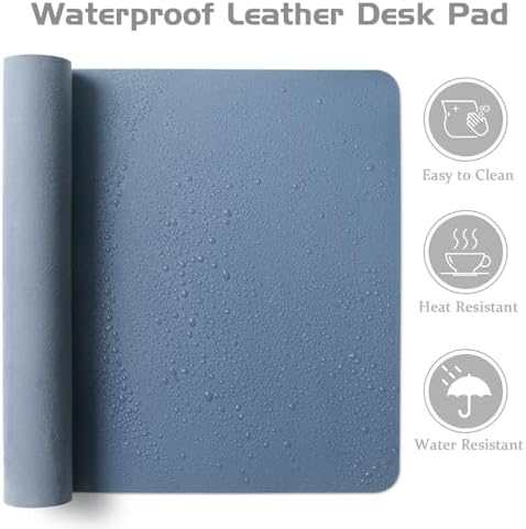 Aothia Leather Desk Pad Protector, Office Desk Mat, Large Mouse Pad, Laptop Desk Pad, Non-Slip PU Leather Desk Blotter, Waterproof Desk Writing Pad for Office and Home (Denim Blue, 55" x 17") - Image 4