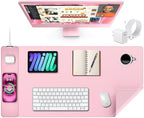 Mouse Pad with 15W Wireless Charging, XXL Large Leather Desk Mat, Pink by TopmadeProduct-Ordernow