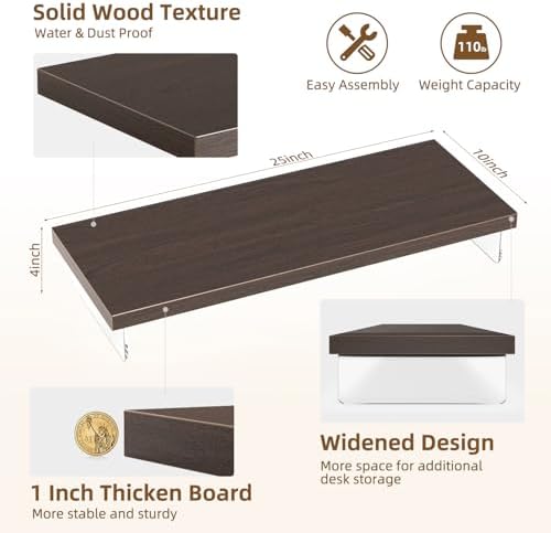Monitor Stand Riser, 25x10 in Wood & Acrylic Computer Desk Organizer Shelf - Image 3