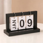 Wooden Perpetual Flip Calendar for Desk—Black Wood Finish—Modern Page Flipper with Metal Ring—Reusable Daily Date Tracker for Home Office Study or Bedroom - Image 3