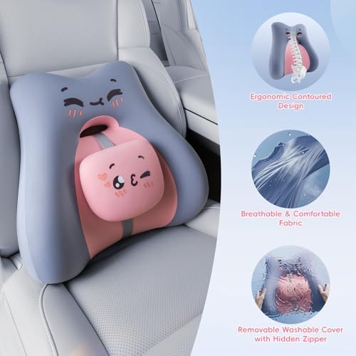 BEBAS Ergonomic Memoery Foam Lumbar Support Pillow for Car & Office, Blue - Image 3