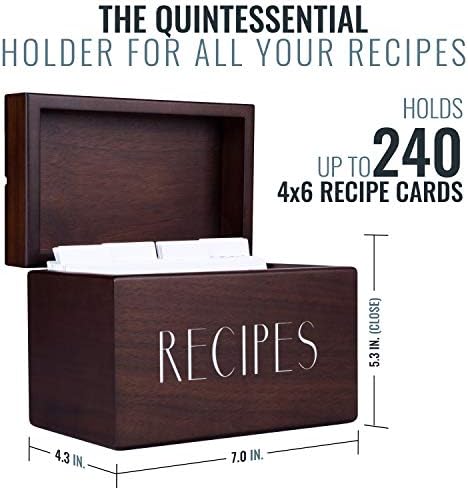 Wooden Recipe Box with 50 Recipe Cards & Dividers, 4x6 Card Holder, Walnut - Image 2