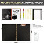 Ospelelf Clipboard with Storage for Men Women, Leather Padfolio Portfolio Organizer 5 Folders with 10 Pockets, Spiral Clipboard Folio with Notepad for Letter Size, Elastic Closure and Pen Loop Black - Image 2