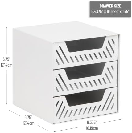 Mind Reader 3 Drawer Desk Organizer, Metal, White - Image 3
