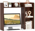 GIANTEX Desktop Bookshelf, Wood Desk Hutch Organizer for 27 Inch Computer Monitor, Countertop Storage Display Rack with 5 Shelves, Multipurpose Desktop Shelf Bookcase for Dorm Office Home, Walnut by Giantex