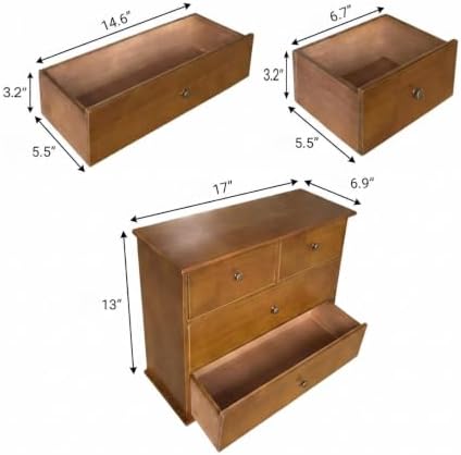 Wooden Drawers Oak Desk Organizer with Drawers，Brown - Image 3