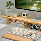 Bamboo Dual Monitor Stand Riser, 2-Tier Desk Shelf with Storage - Image 3