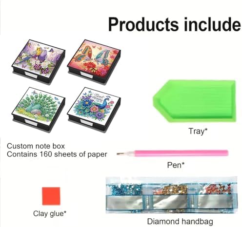 4PCS Diamond Art Painting PU Notecard Box DIY Craft Sticky Note Box with 160 Sheets of Paper Sticky Note Holder for Living Room Home Office Decoration for Adults Beginners Desk Organiser(Animal) - Image 2
