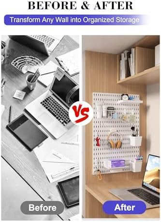 Pegboard Wall Organizer Set – 4 Peg Boards with Hooks & Shelves – Office, Kitchen, Gaming Room Desk Pegboard Storage – Peg Board Wall Display Rack (White) - Image 7