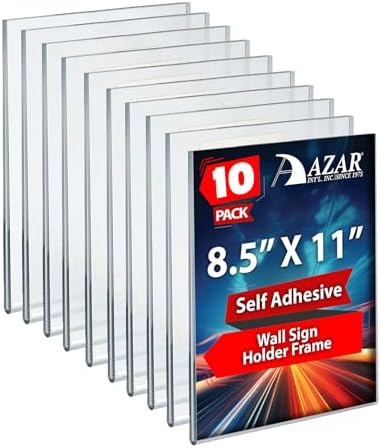 Azar Displays, 122021 Adhesive Clear Acrylic Wall Sign Holder Display, Vertical Portrait Frame for Posters, Flyers, Art, Business, School, Nameplates & Doorway Signs, 8.5" x 11" (10) by AzarDisplays