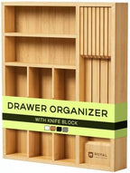Drawer Organizer with Knife Block for Kitchen Organization, Bamboo Silverware Drawer Organizer, Compact Bamboo Cutlery Tray for Flatware and Utensils, Removable 7-Slot Knife Block for Kitchen Drawers by ROYALCRAFTWOOD
