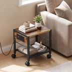 HOOBRO Industrial Printer Stand, 2-Tier Mobile Printer Table, Rolling Cart with Power Outlets and USB Ports, Home Printer Stand with 2 Hooks, for Office, Living Room, Rustic Brown BF32UPS01 - Image 3