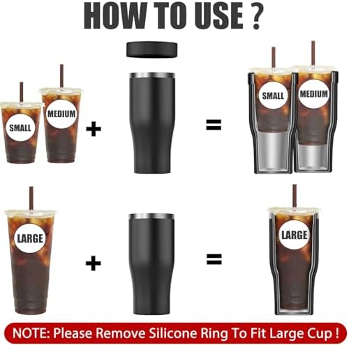 Universal Iced Coffee Sleeve - Niceyos Upgraded Double Wall Reusable Stainless Steel Holder Sleeves Insulator for Cold Drinks Fits Starbucks Dunkin Donuts McDonalds Small Medium Large Cups (Black) - Image 2