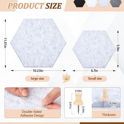 12x10 in 16 Pcs Hexagon Cork Board Tiles, Felt Pin Boards, Grey - Image 2