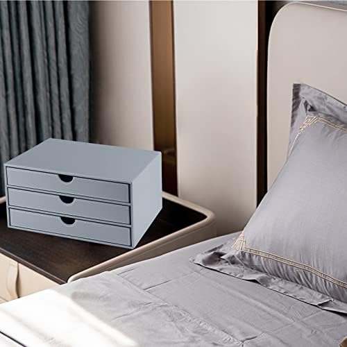 Leather Desk Organizer with 3 Drawers/Tray, Executive Office Supplies Desktop Filing A4 File Cabinet/Holder, Stackable Storage Box Grey (Gray) - Image 6