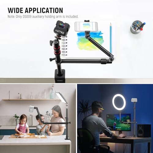 NEEWER Overhead Camera Mount Arm with Phone Clip, 22"/56cm 180°&360° 2 Section Flexible Holding Arm for Desk Stand, Fits 0.87"-1.1" Tube, 5.5lb/2.5kg Max Load for Camera LED Ring Light Mic, DS009 - Image 3