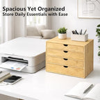 Neando Bamboo Desk Organizer with Drawers, 4-Tier Wooden Desk Organizer, Small Desktop Storage for Office Supplies, Makeup, Accessories, Space-Saving Organizer for Desk, Vanity & Home - Image 6
