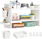 White 2-Tier Metal Desk Organizer with Pegboard & 6 Accessories, 20" × 15" × 8" Adjustable Desktop Storage Shelf for Office, Study & Student Desk by Unknown