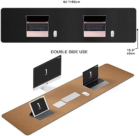 MAIDERN 63”x 15.7” Leather Desk Pad XXL, Large Desk Mat, Cork & Leather Large Mouse pad for Desk, Waterproof Computer Desk Pad for Gaming Home Office (Black) … - Image 2