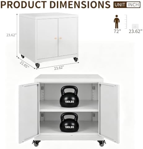 23.6" Metal Printer Stand with Storage Cabinet & Adjustable Shelf - Image 2